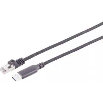 S CONN MAXIMUM CONNECTIVITY USB-A til RJ45 Gigabit Ethernet adapterkabel, 5 m, aluminium, sort 14-52055