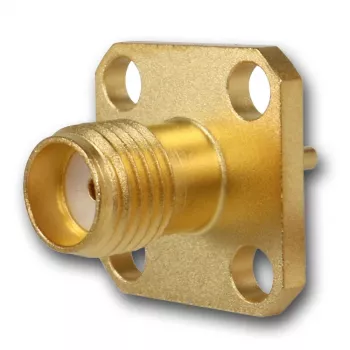 Telegärtner SMA-indbygningskobling, flange, guld, 50 Ohm, 5-pak J01151A0621