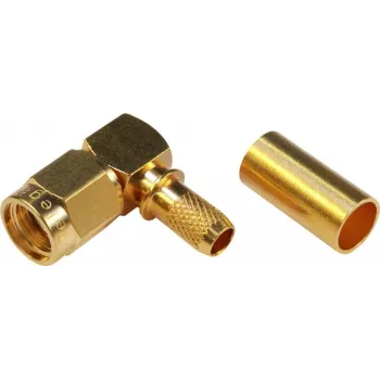 TELEGÄRTNER SMA Reverse Plug-stik, vinklet, 50 ohm, crimp/lodning, forgyldt, J01150R0031