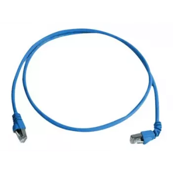 Telegärtner S/FTP Cat 6A-patchkabel, PiMF, 1,0 m, blå, ét vinklet RJ45, LSZH, 10 Gbps L00000A0198