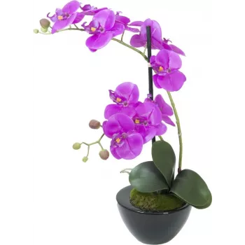 EUROPALMS kunstigt orkidéarrangement 4, hvid Phalaenopsis i keramikpotte, 60 cm 82530349