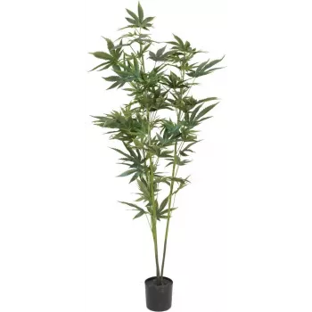EUROPALMS Kunstig hamp-plante, 120 cm, grøn, sort potte 82506693