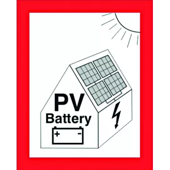 CIMCO brandbeskyttelsesskilt til PV-anlæg med batterilager, selvklæbende folie, 105 x 148 mm, rød/hvid/sort 182798