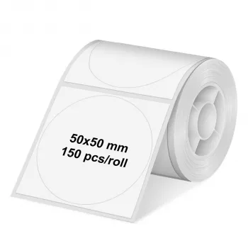 Olympia 6324 Round White Paper Labels, 50 mm Diameter, 150 per Roll, Permanent Adhesive