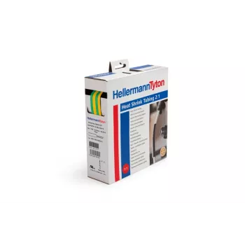 HellermannTyton varmekrympeslange-boks gul/grøn 25,4 mm x 12,7 mm x 5 m - 300-32547 (HIS-PACK-25,4/12,7-GNY)