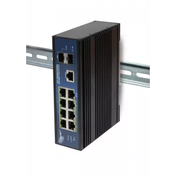 ALLNET ALL-SGI8010PDM industrial managed Layer2+ 10-port Gigabit PoE-switch, 7x PoE+ 2x SFP 1x PD, lydløs IP40