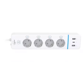 ALLNET ESP32 WiFi smart stikdåse ALL3079-4, 4 AC-stikdåser, 2x USB-A & 1x USB-C, energimåling