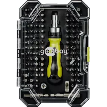 Goobay 100-Piece Screwdriver Bit Set with 1/4 inch Hex S2 Steel Bits and Magnetic Bit Holder 77844