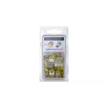 HellermannTyton HelaCon Plus Mini HCPM-2 push-in-forbindelse, 2-polet, 0,5-2,5 mm², transparent/gul, 20-pak 148-90054