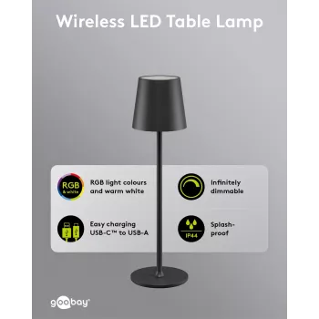 Wentronic Goobay trådløs LED-bordlampe, størrelse M, 38 cm, RGBW, sort (76569)
