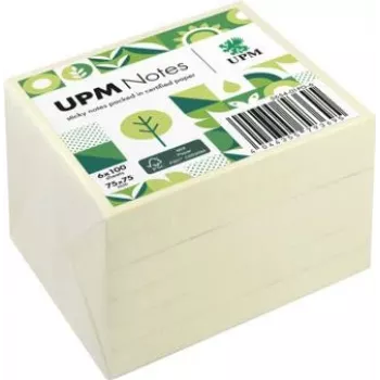 UPM Notes Self-Stick Notes 5654-01PG-6, 75 x 75 mm, Yellow, 100 Sheets per Pad, 6 Pads