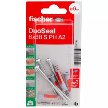 fischer DuoSeal 6 x 38 S PH TX A2 K NV dyvelsæt (4 stk.) 557731