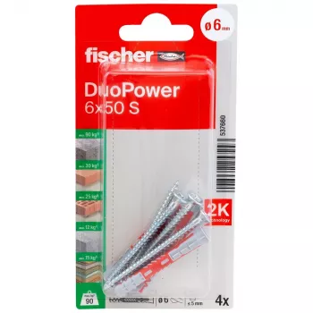Fischer DuoPower 6 x 50 S K NV universaldybel med skrue, 1 sæt (537660)