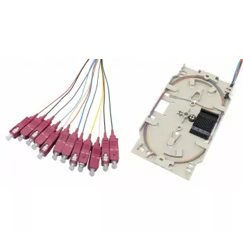 Tecline fiberoptisk splejsekassette med 12x OM4-pigtails, SC/UPC, 2,0 m, farvekodet, 12 stk. 20500026