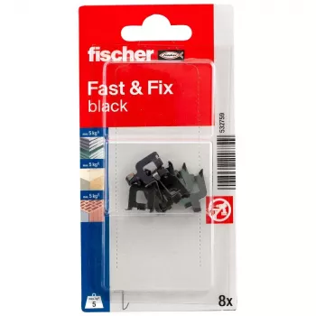 fischer Fast & Fix vægkrog K NV sort (1 sæt) – selvklæbende, uden boring, genanvendelig