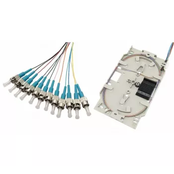 Tecline Glasfiber-splice-kassette med 12x OM3-pigtails, ST/UPC, 2,0 m, 12 stk (20500035)