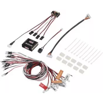 Reely LED-lysenhed hvid, orange, rød (RE-5631027) – 10-LED RC-modelbelysningssystem, 5mm LED'er, 4,8-6V