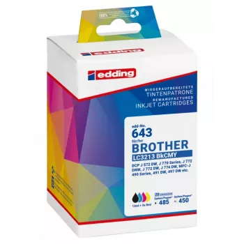 Edding 18-643 kompatible blækpatroner-multipack til Brother LC3213-serie – sort, cyan, magenta, gul (4-pak)