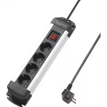 Sygonix SY-4538264 4-vejs stikdåse med kontakt, 1,5 m, sort/sølv