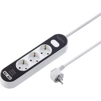 Sygonix SY-4538534 stikdåse med kontakt, 3-vejs, hvid/sort, Schuko, 1,5 m