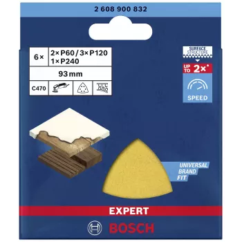 Bosch EXPERT C470 delta-slibebladssæt 93 mm P60/P80/P120 velcrolukning perforeret 6-pak 2608900832