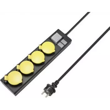 SYGONIX RF-4737806 stikdåseliste med kontakt, 6 Schuko-stikdåser, 1,5 m kabel, sort/gul
