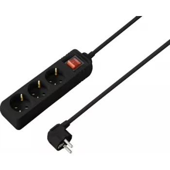 Sygonix SY-4890984 6-vejs Schuko-stikdåse med belyst afbryder, 1,5 m kabel, sort