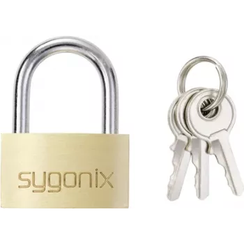 Sygonix SY-5045288 messinghængelås 29,8 mm enslåsende? Nej, forskelligt låsende guld-gul