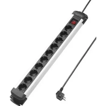 Sygonix SY-4538266 10-fag stikdåse med kontakter, 1,5 m kabel, sort/sølv