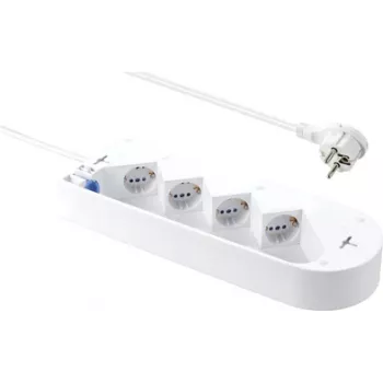 Sygonix SY-5228510 4-fag stikdåse med kontakt, hvid, 1,5 m kabel