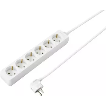 Sygonix SY-4891000 6-vejs Schuko-stikdåse hvid 1,5 m kabel med afbryder og børnesikring