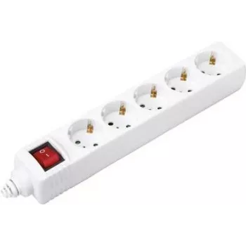 Sygonix BT-2372211 5-vejs stikdåse med afbryder, hvid, 1,5 m kabel