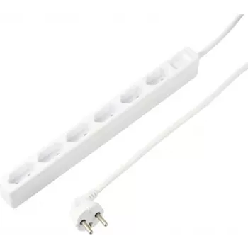 Sygonix SY-5775150 6-vejs stikdåse med eurostik, hvid, 1,5m kabel