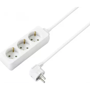 Sygonix SY-4890982 3-vejs stikdåse med kontakt, 1,5 m kabel, hvid