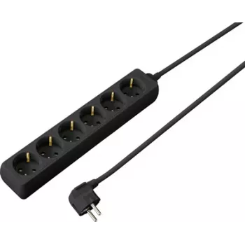 Sygonix SY-4890996 3-vejs Schuko-stikdåse med belyst kontakt, 1,5 m kabel, sort