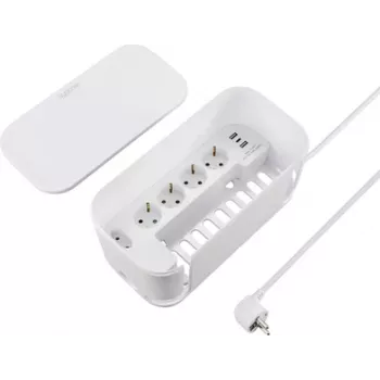 Sygonix SY-6118238 5-vejs Schuko-stikdåse med strømskinne, 1,5 m kabel, hvid