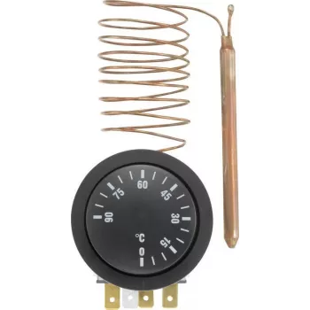 SYGONIX Indbygningstermostat 0-90 °C, skiftekontakt, kapillarføler, 10A/250V AC, tavleindbygning (SY-5045296)
