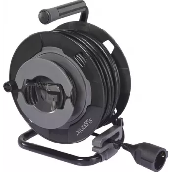 Sygonix SY-6618486 kabeltromle med 4 Schuko-stikdåser, 25 m kabel, sort