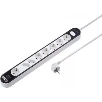 Sygonix SY-4538278 8-vejs stikdåse med kontakt, hvid/sort, 1,5 m kabel