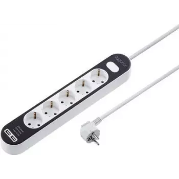 Sygonix SY-4538276 5-vejs stikdåse med belyst kontakt, 1,5 m kabel, hvid/sort