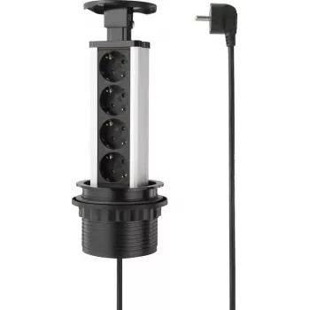 SYGONIX SY-4737792 desktop-stikdåsestribe med 8 Schuko-stikdåser og 2 USB-porte, sort/sølv