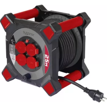 Sygonix SY-10236123 kabeltromle 25m 4 stikkontakter Schuko sort