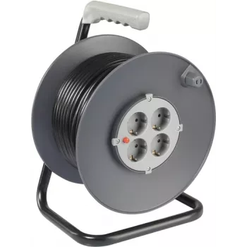 Sygonix SY-5655926 kabeltromle 25 m sort Schuko-stik, 4 stikkontakter, termobeskyttelse