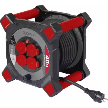 Sygonix SY-10236126 kabeltromle 25m H05VV-F 3G1.5 4 Schuko-stikkontakter termobeskyttelse sort