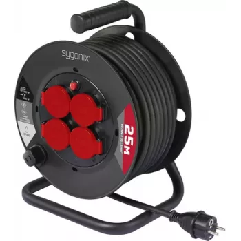 Sygonix SY-10236129 kabeltromle sort Schuko-stik 25m 4 stikkontakter