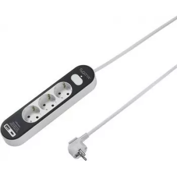 SYGONIX SY-4755366 6-fach stikdåsestribe med kontakt, hvid/grå, 1,5 m
