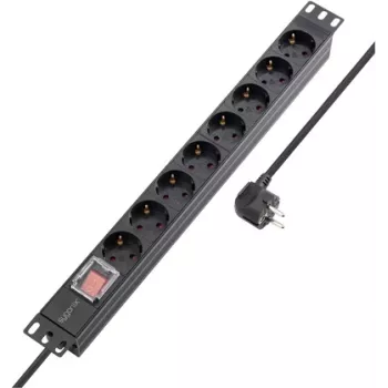 Sygonix SY-5799002 19 inch 8-vejs Schuko rackmonteret stikdåse, 1U, sort