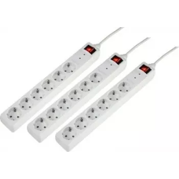 Sygonix 3xSY-5044446 overspændingsbeskyttet stikdåse, 6-vejs, hvid, 1,5m kabel, 3-pak