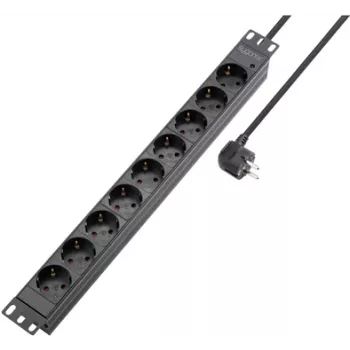 Sygonix SY-5799004 19 inch 9-vejs rackmonteret stikdåse, Schuko, 2m kabel, sort