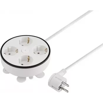 Sygonix SY-5806892 kabeltromle 1,5 m hvid 4-fach Schuko 3680 W med hovedafbryder